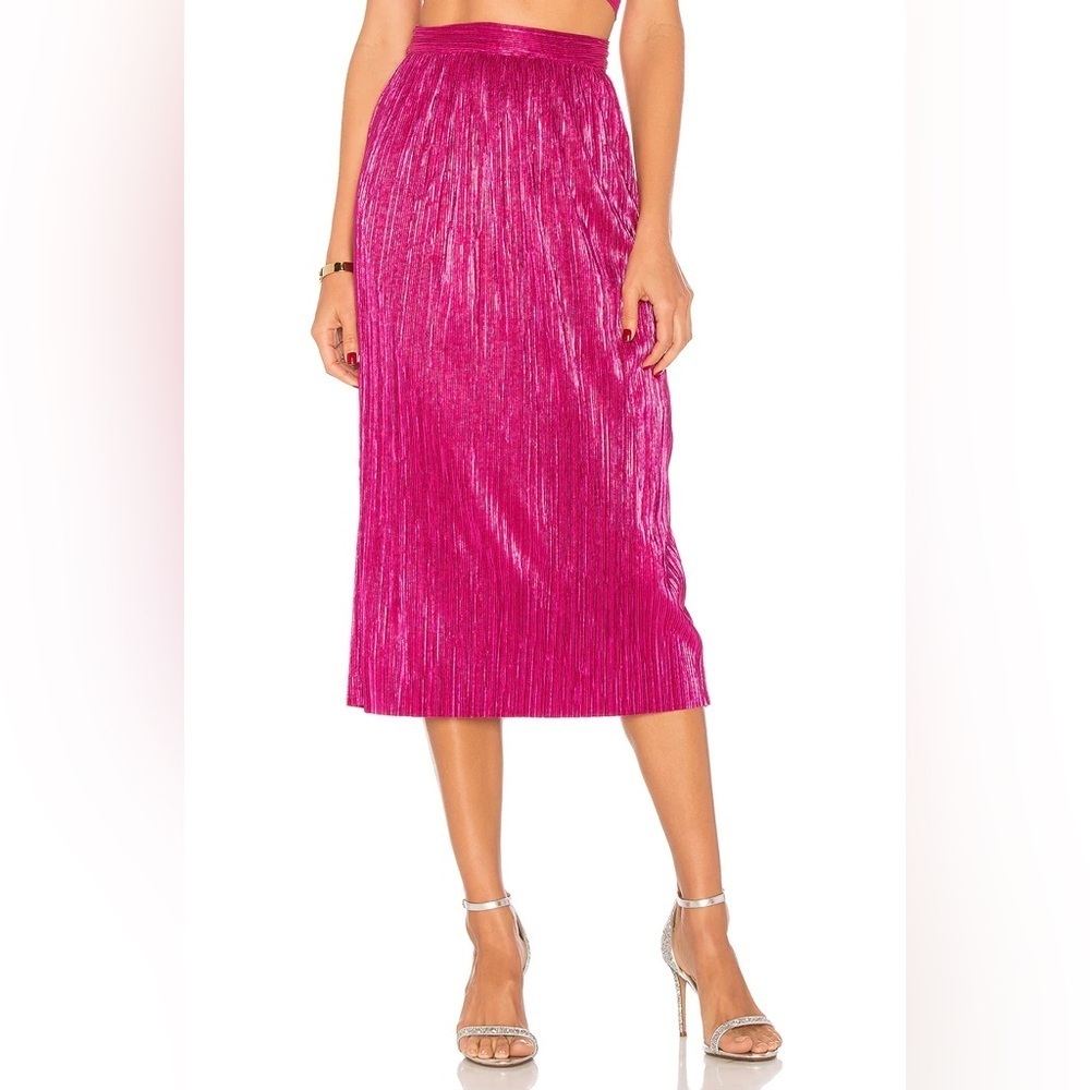 For Love And Lemons Iridescent Metallic Pink Accordion Pleat Marion Midi Skirt M